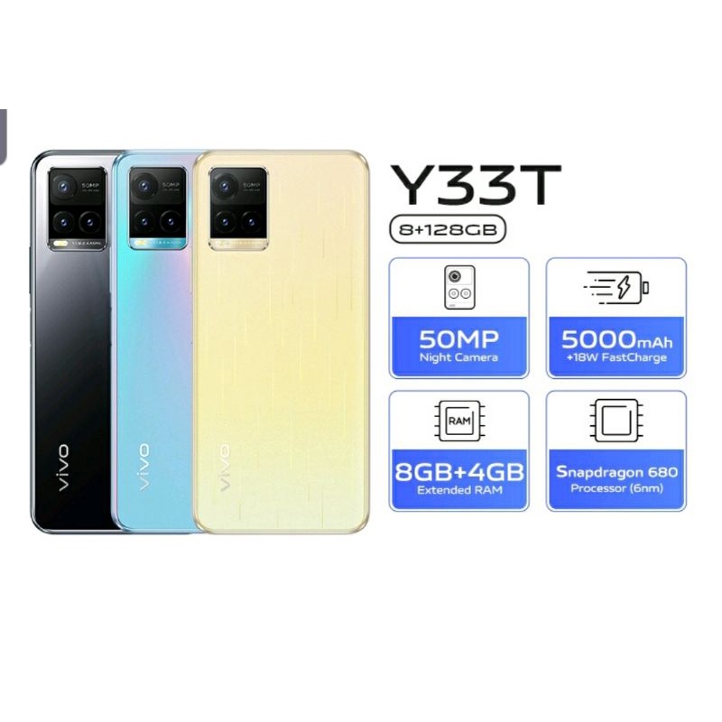 Vivo Y33T (8GB+ Extended RAM 4GB/128GB) Smartphone Garansi Resmi Gratis Aksesoris HP
