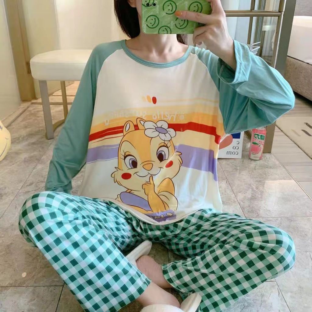 Piyama PP Import Korea piyama oversize setelan kaos import premium piyama import piyama murah-PP chip rainbowgreen