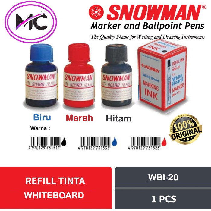 Tinta Spidol Non Permanent Whiteboard Snowman Isi Ulang Sepidol Papan Tulis Refil Warna Hitam Biru Merah Hijau Asli Original