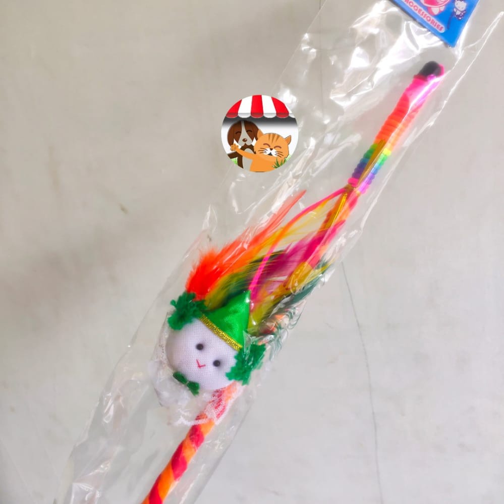 Mainan Kucing Pancingan Boneka Cat Stick Toy Tongkat Bulu Tali Rainbow