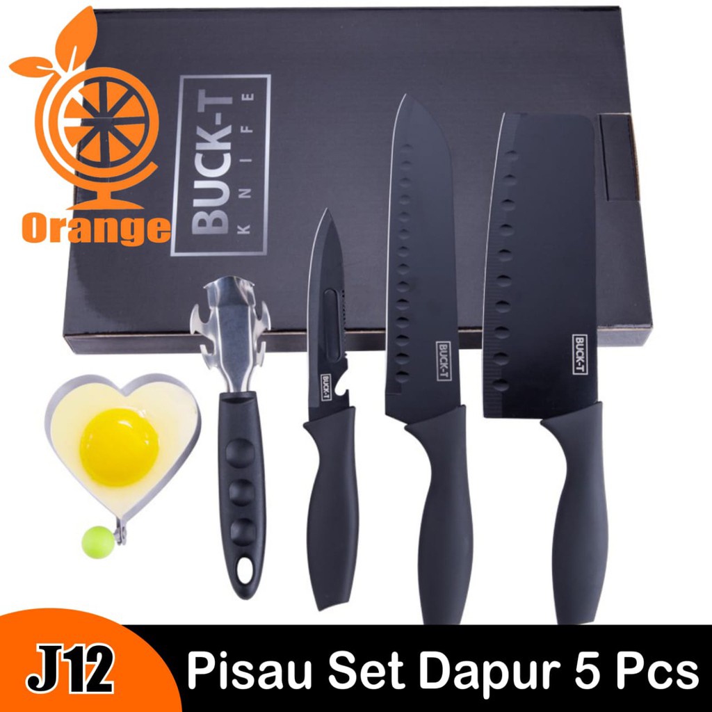 WHI Pisau Dapur Set Talenan Dapur Lengkap Dengan Pisau Dan Peeler 5 In 1 Pisau Gold Serbaguna