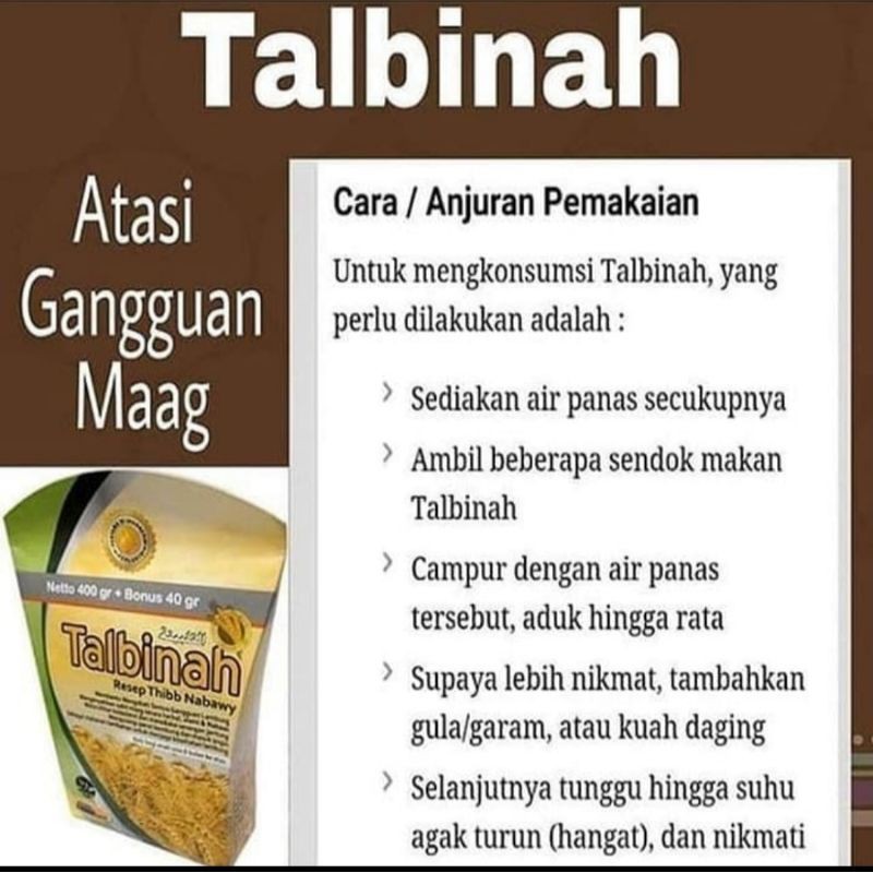 

Tepung Talbinah | Membantu Mengatasi Sakit Maag | 450gr Resep Thibb Nabawy