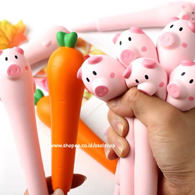 TERMURAH! SATUAN PULPEN SQUISHY gel pen 0.38mm piggy carrot cactus penguin bear pineapple strawberry