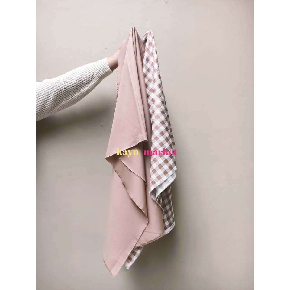1/2 Meter Kain Poplin Premium CREAM TAN COKLAT KOTAK besar 1 cm 1cm Jepang Popline Tokai Senko / Met