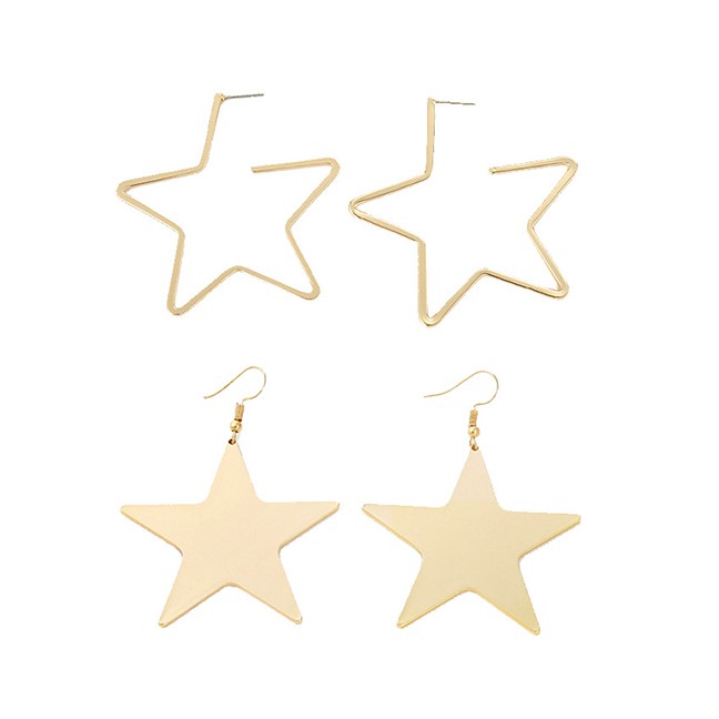 LRC Anting Tusuk Fashion Hollow Gold Pentagonal Openwork Metal Earrings F69234