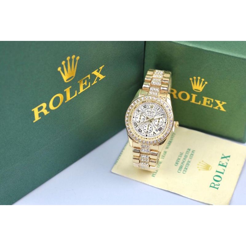 (PW)JAM TANGAN ROLEX NEW COLLECTION FASHION WANITA FULL DIAMOND TALI RANTAI STEINLESS FREE BOX ORIGI