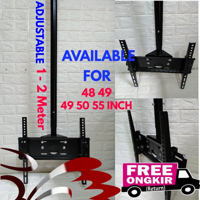 BRACKET TV PLAFON 55 50 49 48 43 INCH ADJUSTABLE PANJANG 2 METER