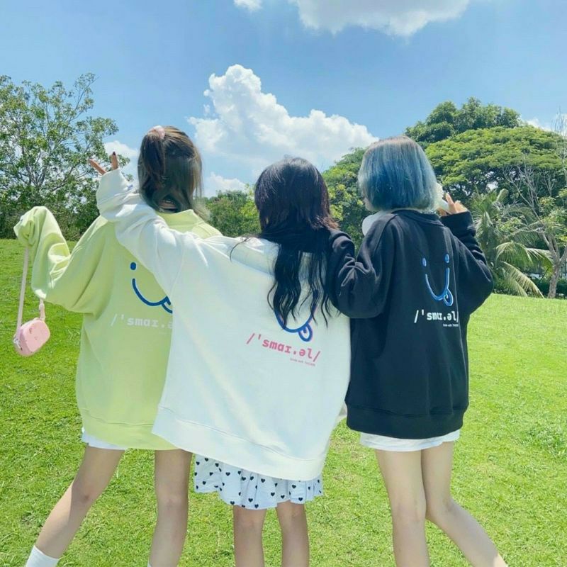 S - XXXXXL(6XL) Sweater SMILE Big Size Women Korean Fashion OVERSIZE Jaket Crewneck Pria Wanita Loose Long Sleeve Ulzzang 5XL 4XL 3XL 2XL XL L M XXXXL HITam Putih Neon