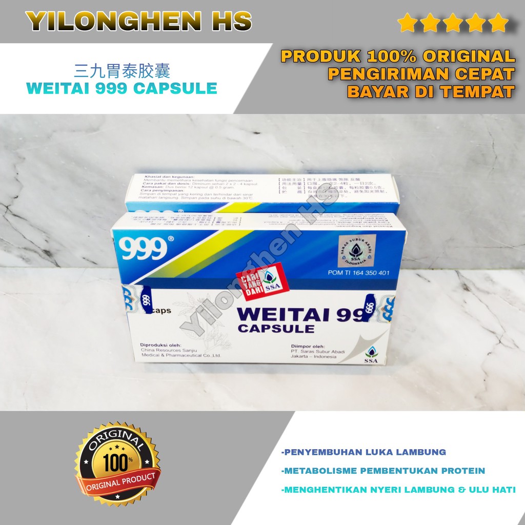 Weitai 999 Capsule Isi 12 Wei Tai Kapsul Obat Sakit Lambung Ulu Hati Maag Gas Asam Lambung Tinggi-1