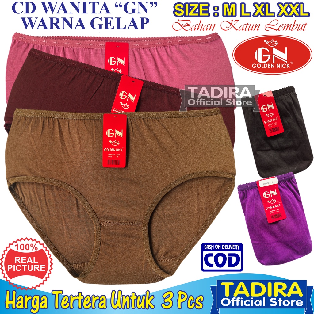 3 Pcs Celana Dalam Wanita GN_Warna Gelap Bahan Katun Lembut Stretch Real Pict Kualitas Terjamin Ori TADIRA