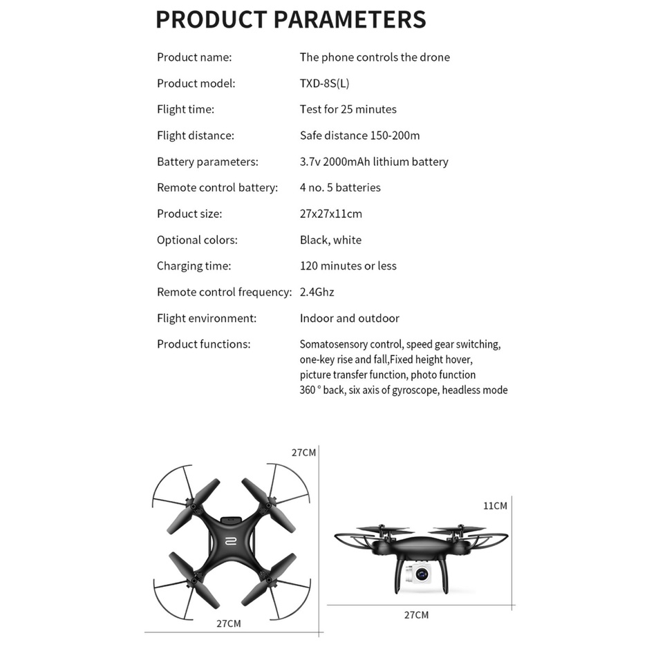 TXD - 8S - 4K The phone controls the drone Version Dual AntiShake Self-Stabilized - A KEY Return