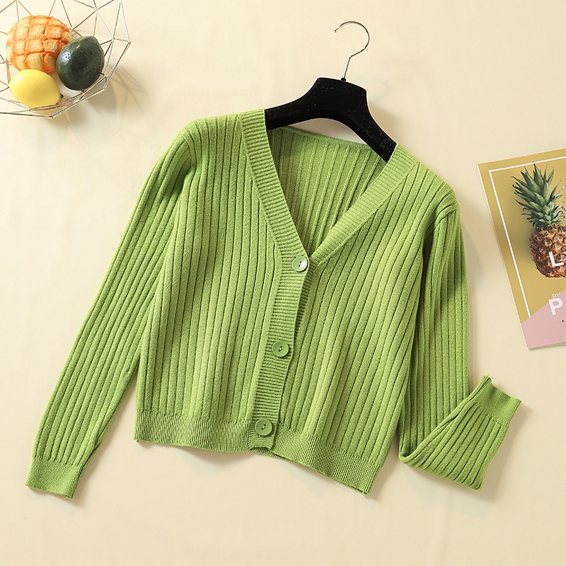 Cardigan Rajut Tipis Casual Lengan Panjang Warna Polos