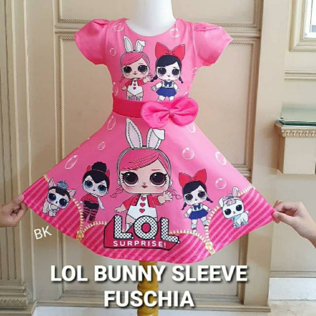 LOL BUNNY SLEEVE DRESS / DRESS ANAK MOTIF LOL IMPORT / GAUN ULANG TAHUN / DRESS ANAK IMPORT