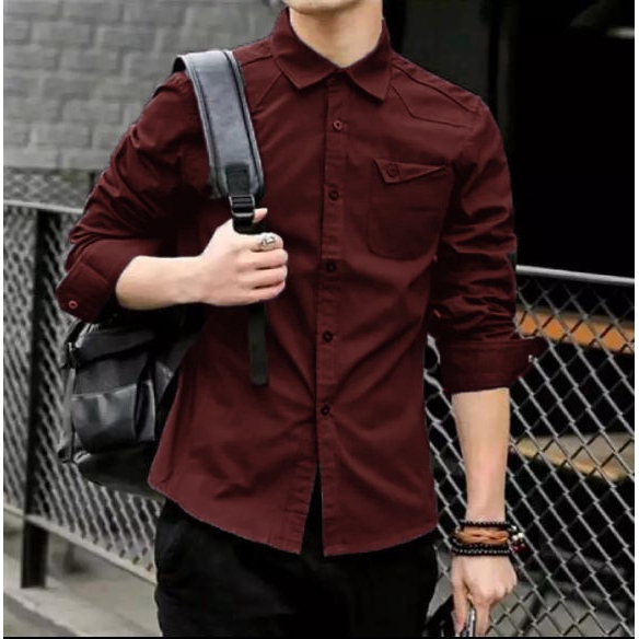 Kemeja Pria MELVIN / Bahan Katun / Lengan Panjang / Kemeja Polos [ Size M L XL ]