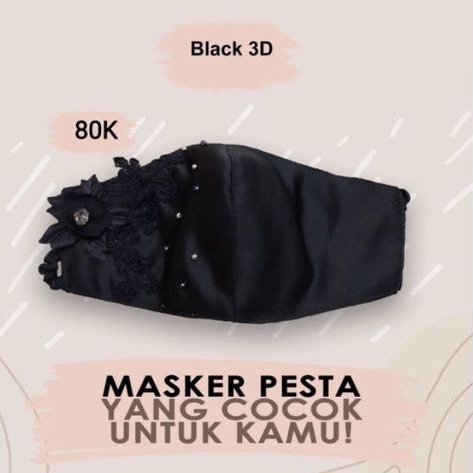 MASKER KAIN BROKAT PREMIUM BLACK 3D..MASKER PESTA/MASKER WEDDING/FASHION MASK