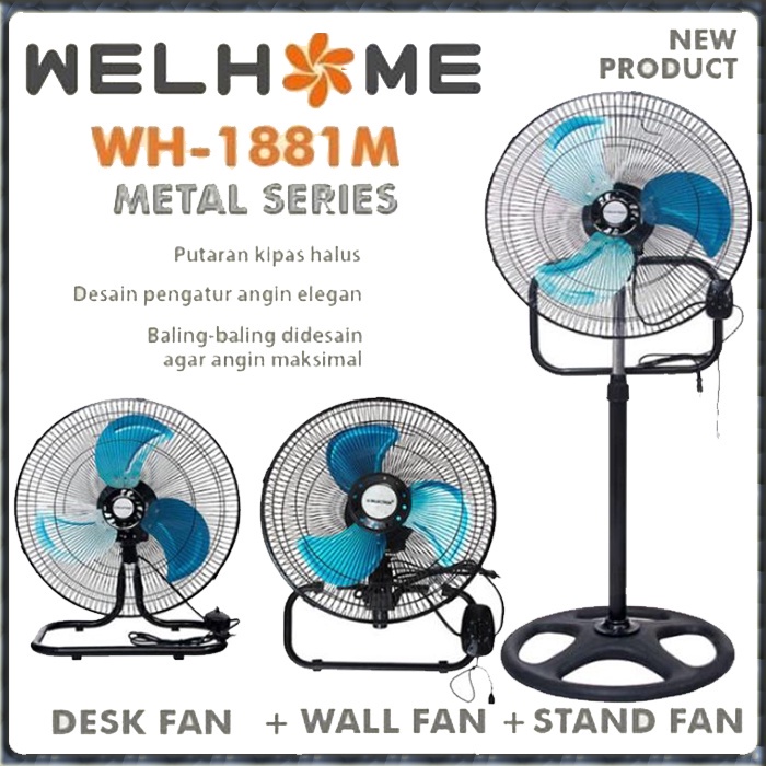 terbaru kipas angin 3in1 Welhome WH 1881M 3 fungsi mantap