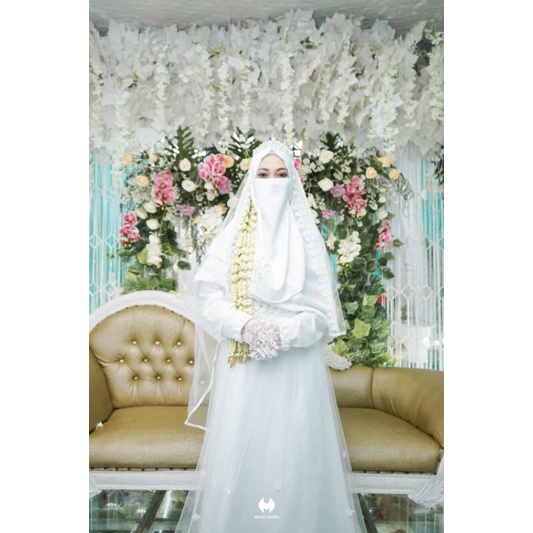 Gaun Akad Syari/Gaun Muslimah/Gaun walimah/Gaun putih/Dress Pengantin/Gaun Pengantin Syari