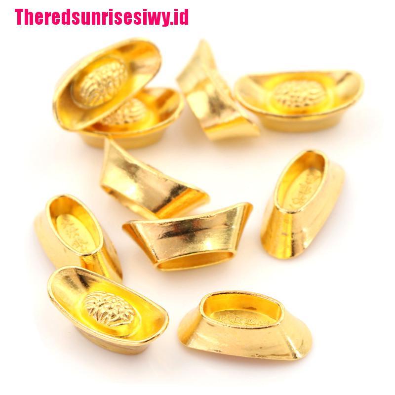 【Theredsunrisesiwy.id】10pcs Chinese Gold Ingot Lucky Yuanbao Ornament Decor For FortuneWealth