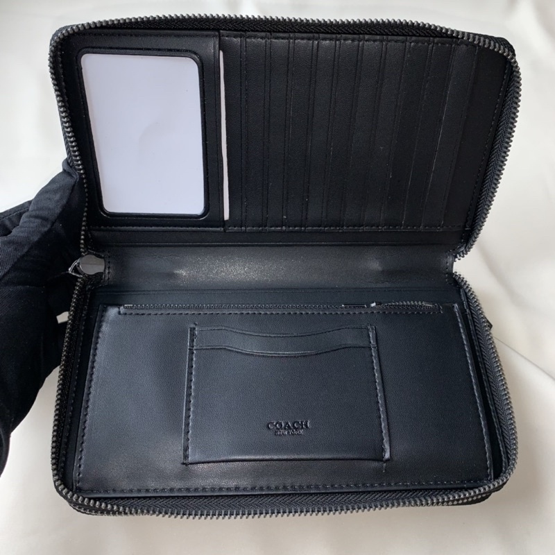 Coach Men Organizer Signature Double Zip Travel Clutch Black Oxblood (C93504)