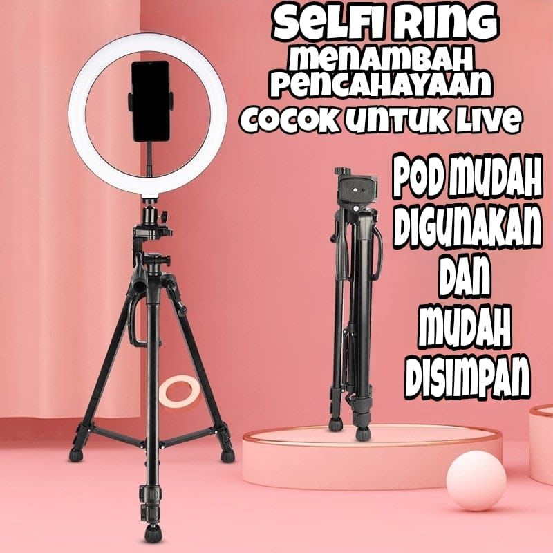 Paket komplit Ringlight 26cm,33cm/ Tripod 2.1m,meter make upvlog lampu⭐ Panda99 ⭐