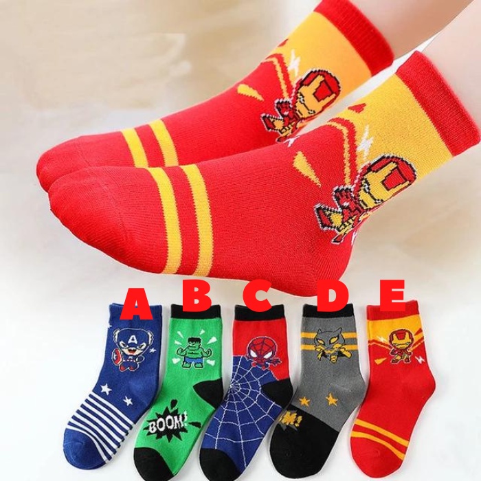 Kaos Kaki Anak Laki Laki Motif SuperHero Iron Man Captain America Fashion Korea Terbaru TK SD