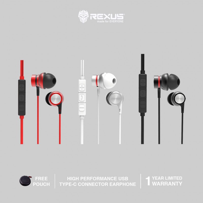 Headset Rexus EARPHONE EZ3 TYPE-C BLACK FREE POUCH