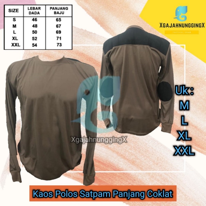 COD Grosir Kaos satpam coklat terbaru lengan panjang Polos Baju security cokelat 2024 Terbaru Lengan