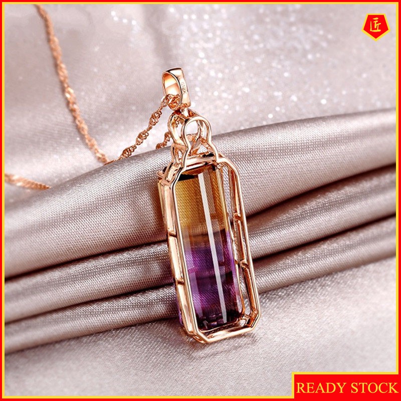 [Ready Stock]European and American Colored Gemstone Pendant Ametrine Necklace Women's Luxury Fashion