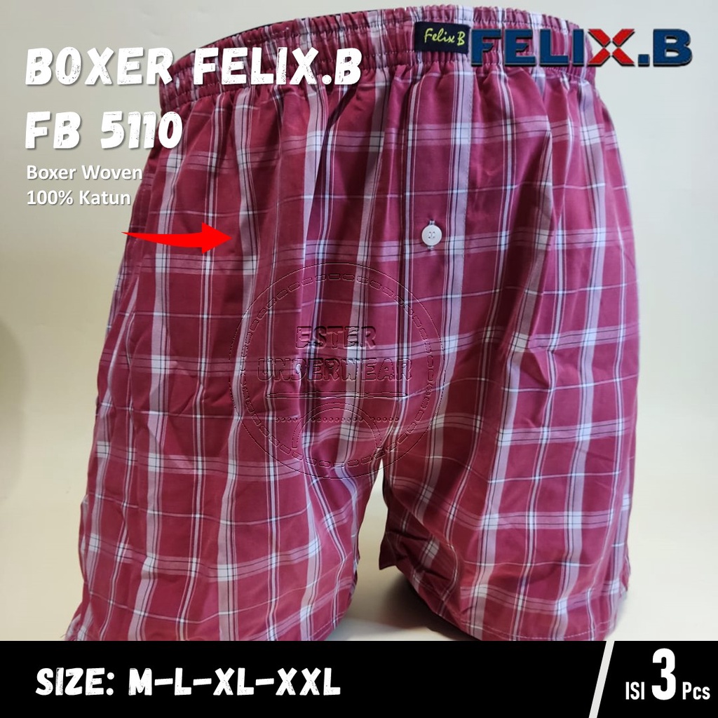 Felix.B Celana Boxer Woven Pria FB 5110 ISI-3Pcs