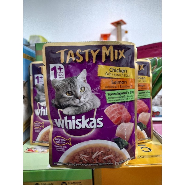 (isi24pcs)Whiskas Tasty Mix70g Rasa Chicken Salmon Wakame