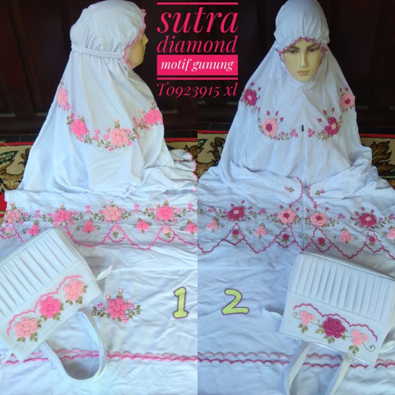 #mukenah terusan bordir mewah harga murah,mawar tile timbul bahan sutra diamond