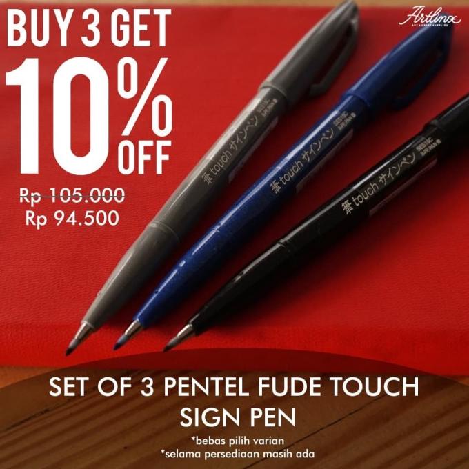 

[[COD]] (PAKET HEMAT) Pentel Fude Touch Sign Brush Pen - 3 pcs TERMURAH Kode 1050