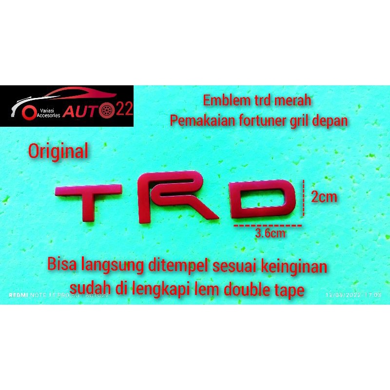 emblem trd tulisan trd logo TRD merah original fortuner