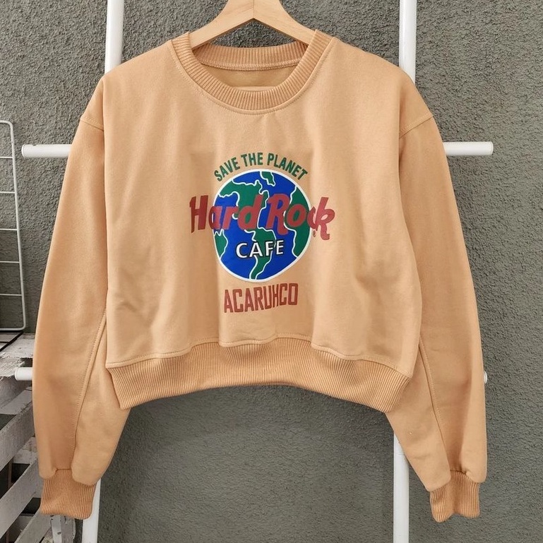 Sweater Wanita Trendy Hardrock Croope Bahan Pleece Korean Style