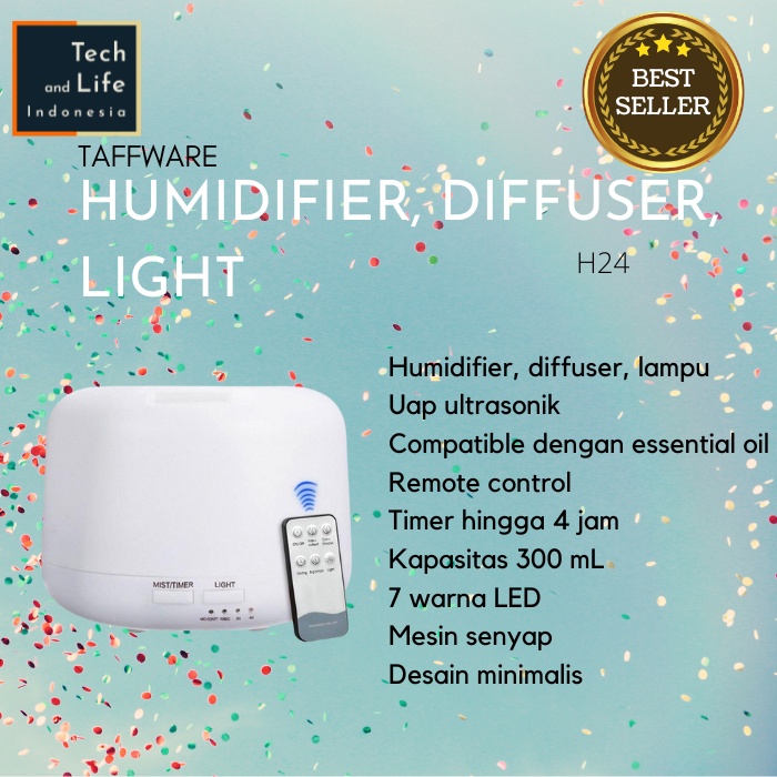 Taffware HUMI H24 Humidifier Diffuser Lampu Remote Control 300mL