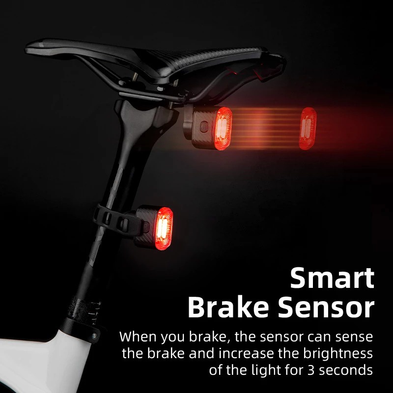 Rockbros Q4 Lampu Belakang USB Smart Tail Light Waterproof Brake Sensor