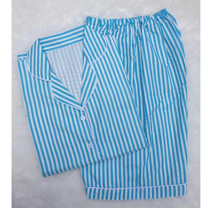 BAJU TIDUR WANITA/PIYAMA WANITA KATUN MOTIF SALUR BABY LENGAN PENDEK HP