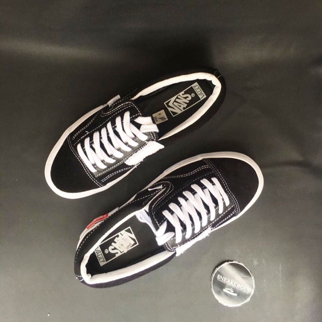 vans slip on cut and paste black white