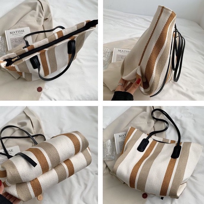 BJ15875 - BLACK/BLUE/KHAKI - TAS BAHU SHOULDERBAG TOTEBAG WANITA MOTIF GARIS FASHION IMPORT MODIS ELEGAN TERMURAH TERLARIS TERBARU BAGSTORE JAKARTA TAS BATAM EL5875 GT1905 BQ3351 CR7772 JT6003