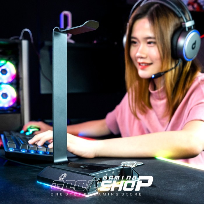 dbE HS100 7.1 Virtual Surround Headphone Stand with RGB and USB HUB