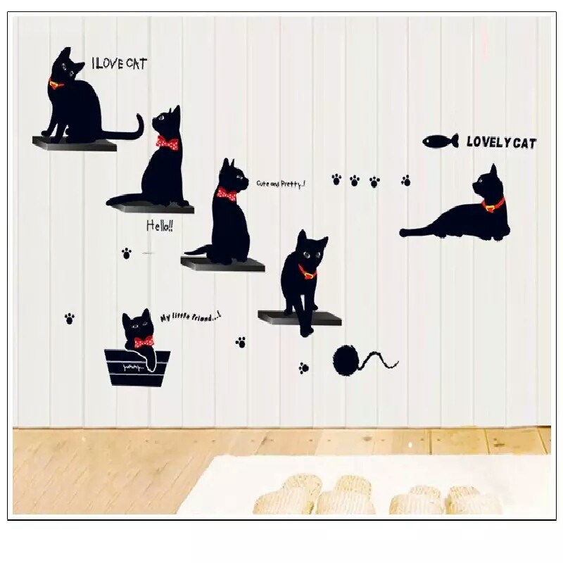 RELIZA WALL STICKER KUCING HITAM CAT KTTEN BLACK STIKER DINDING AY7157