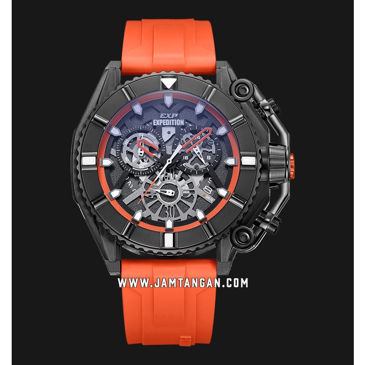 Jual Expedition E Mc Repbaor Chronograph Black Dial Orange Rubber Strap Shopee Indonesia