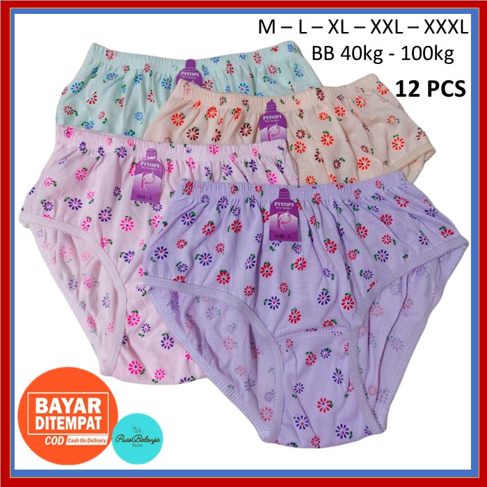 Celana Dalam Wanita Motif Bunga Polos (12 PCS) CD Kembang Ecer XXXL XXL XL CD Jumbo Ibu Hamil Elastis 1 Lusin