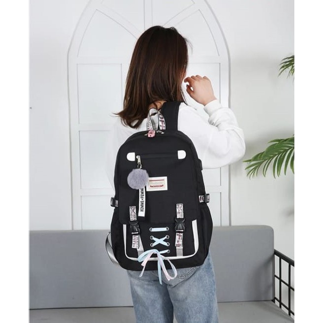 Should Bag - Tas Ransel Sekolah Anak Wanita Dan Pria Terbaru 2021 Kekinian Motif Carakter Pita Silang Homme Feme Korean Style Murah