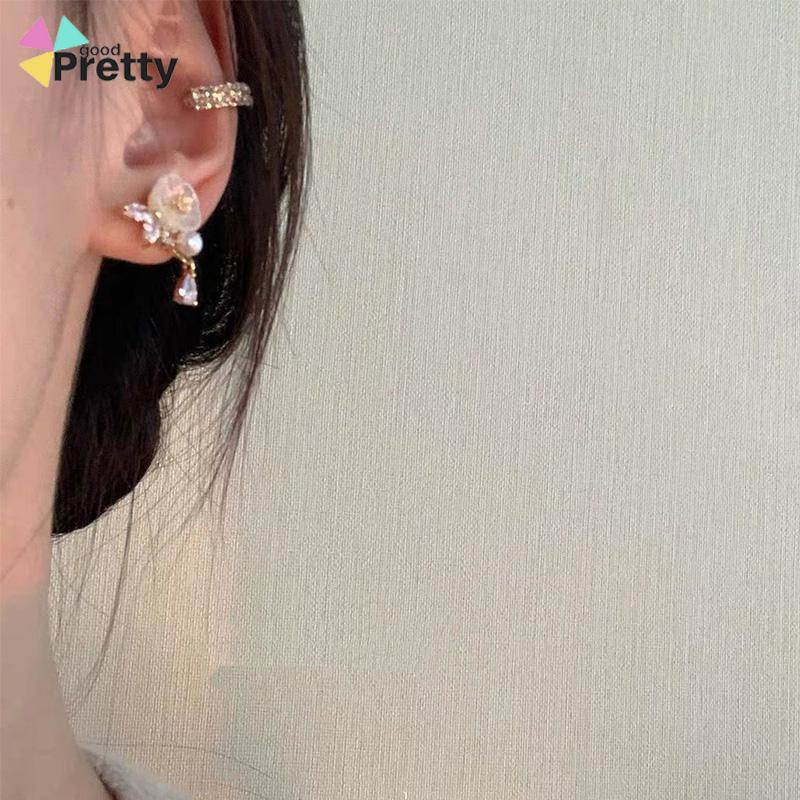 Anting Giwang Model Bunga Gaya Retro Elegan Dengan Berlian Imitasi Untuk Wanita - PD