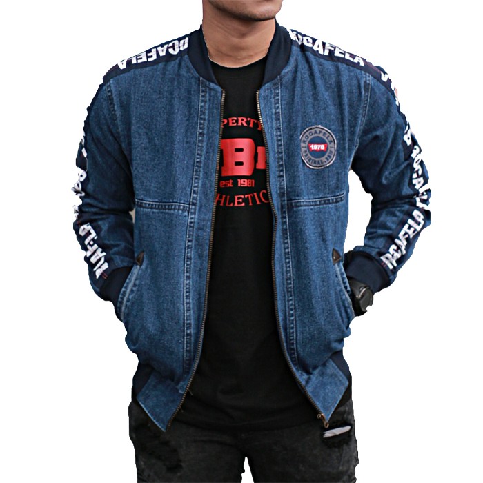 TURUN HARGA ! Jaket Jeans Pria - Bomber Jeans Taping Part 1 Rocafela Original - Jaket Motor Jeans