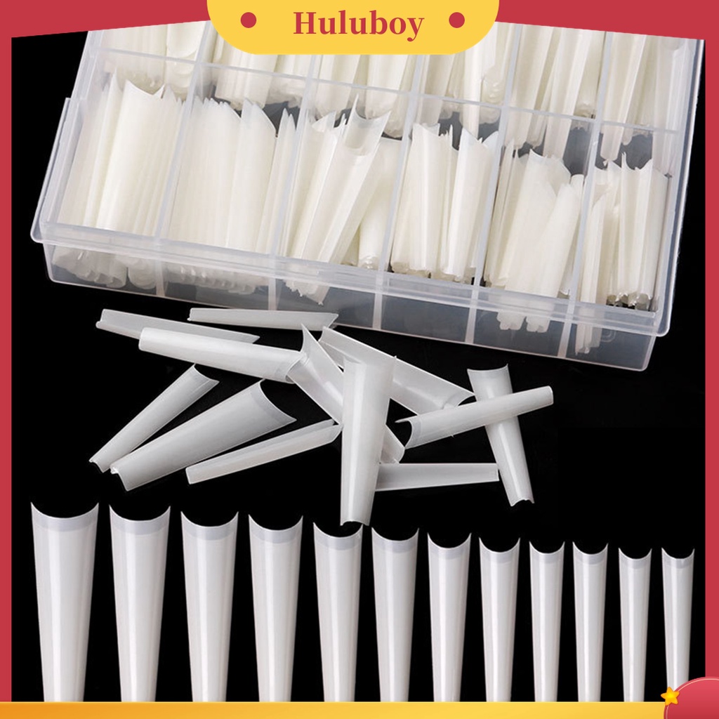 Huluboy Huluboy♡ 240pcs / Box Kuku Palsu Model French Flat Head Panjang Untuk Wanita