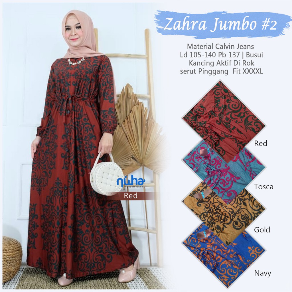 ZAHRA JUMBO #2. Baju Gamis Maxy Dress Batik Atasan Muslim Wanita NUHA Murah. Cantik, Busui, Nyaman