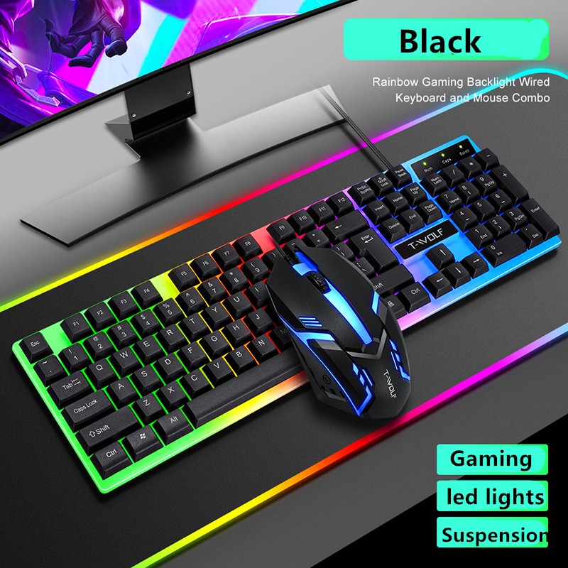 T-WOLF TF230 Rainbow LED Gaming Keyboard And Mouse Combo Bundle