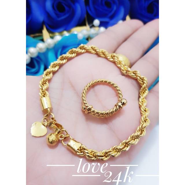 Gelang dan cincin lapis emas 24 k 1 set